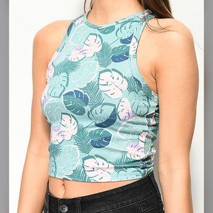 Empyre Landon Green Palm Print Crop Top